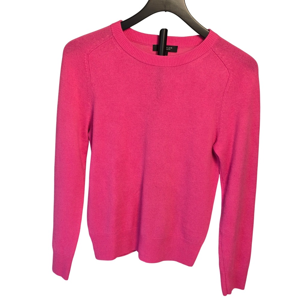 Ann Taylor 100% Cashmere Crewneck Sweater Hot Pink Fuchsia Sm Minimalist  Chic